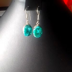 Blue Dried Druzy Quartz Earrings
